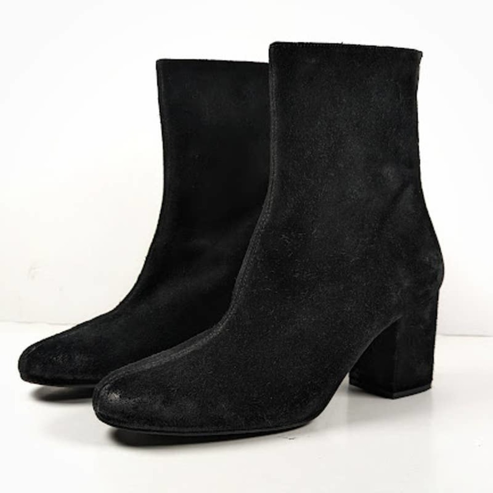 Free People Black Suede Boots Cecile Chunky Mid Block Heel Ankle Size 41